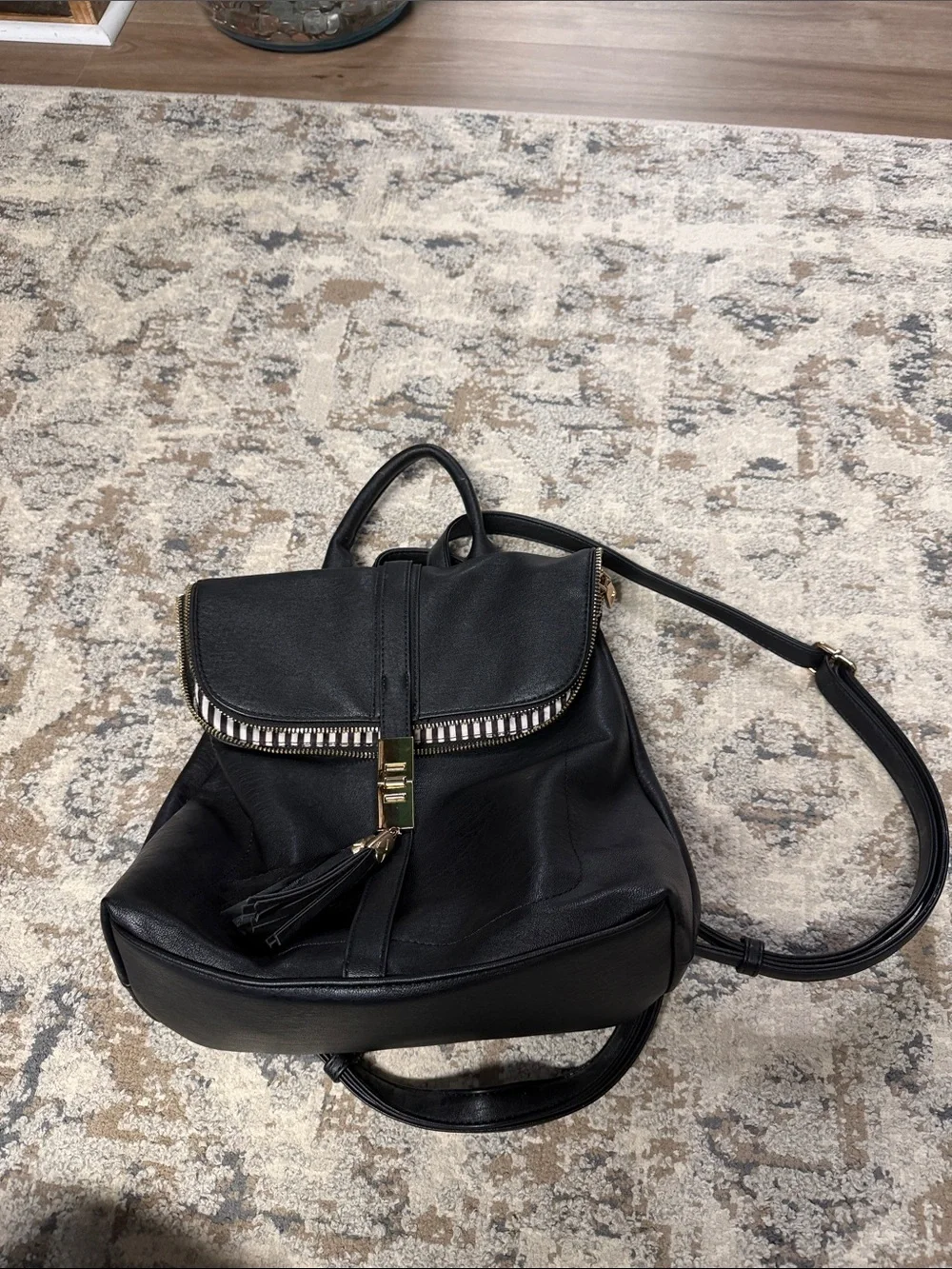 Black Leatherette Women’s Backpack Purse